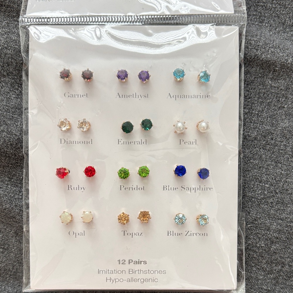 Hypoallergenic Birthstone Stud Earrings Set